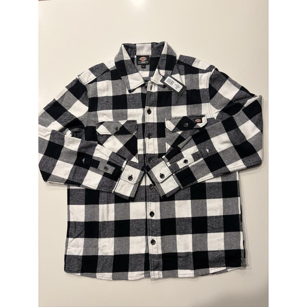 Dickies New Sacramento Mens L Black Plaid Flannel Long Sleeve Button Up WLR23BLK